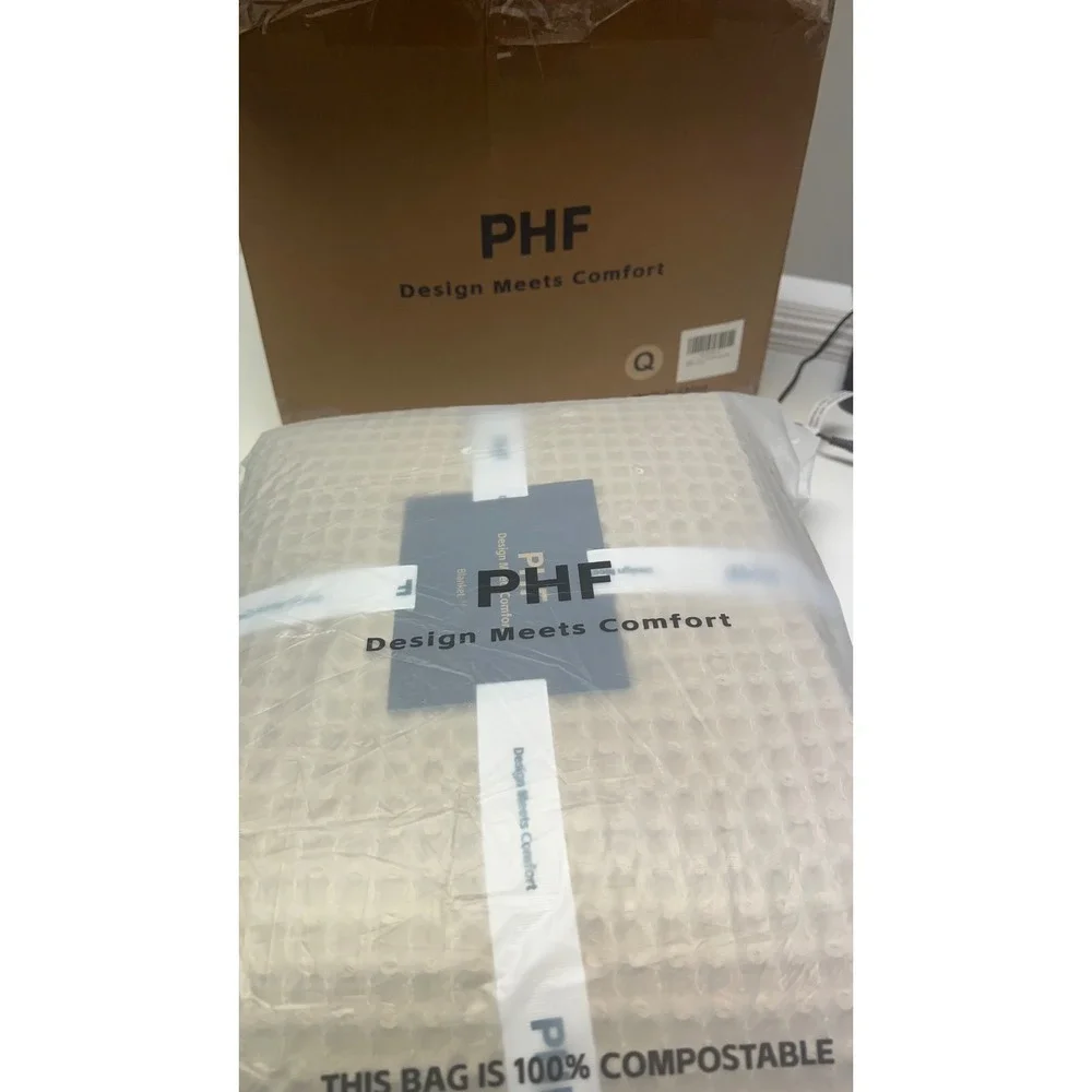 PHF Waffle Weave Blanket Queen 90x90 Khaki Ultra Soft Breathable Cotton Bedding